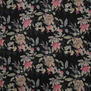 Black Floral Print Cotton Linen Fabric RT-30913 - TradeUNO