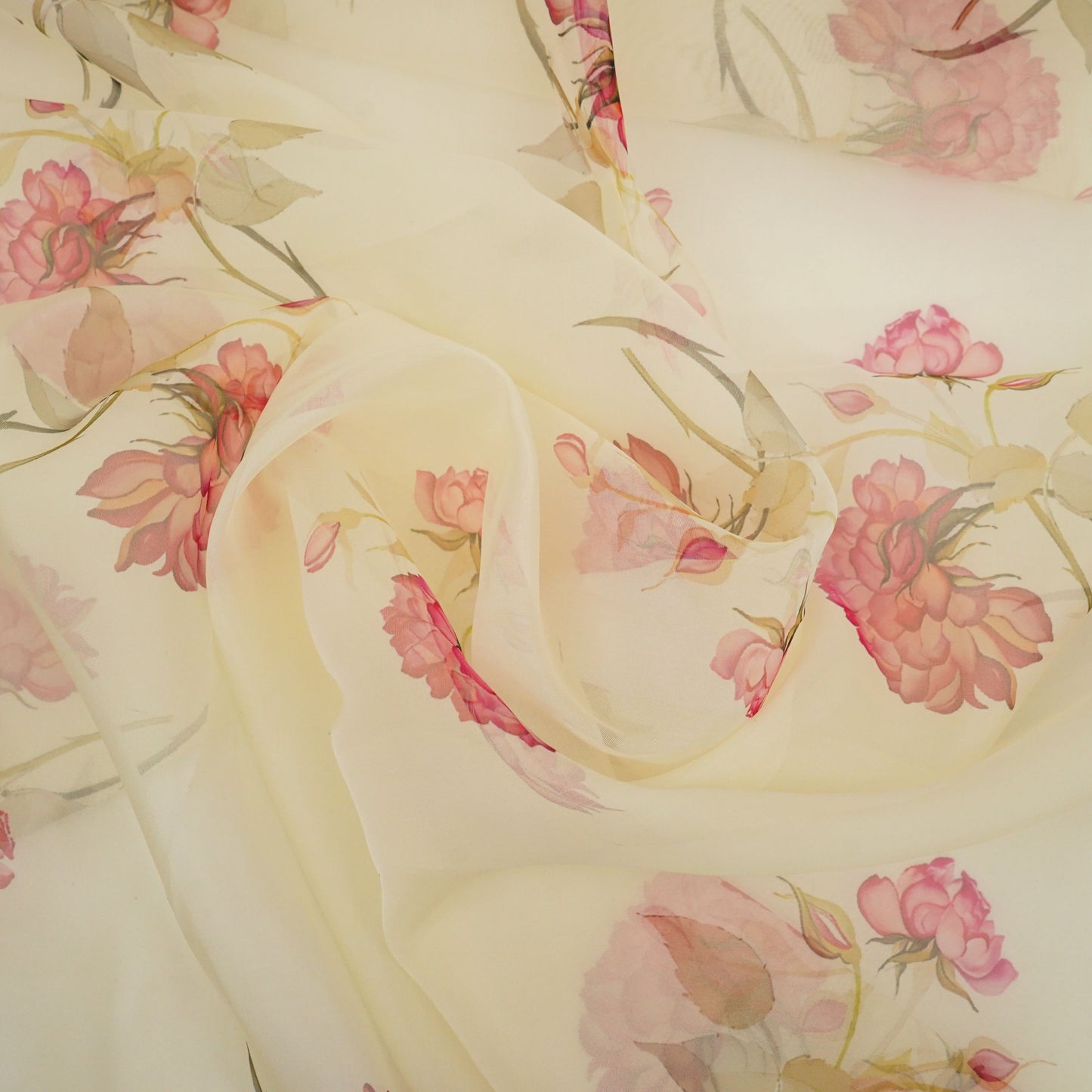 Off White floral print Organza Fabric MTFG-31104