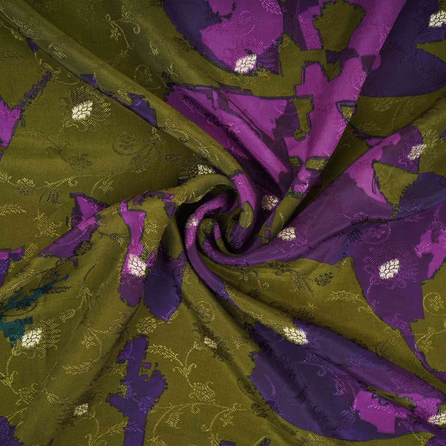 Olive Green Abstract zari jacquard Pure Bemberg Crepe Fabric MTF-31811