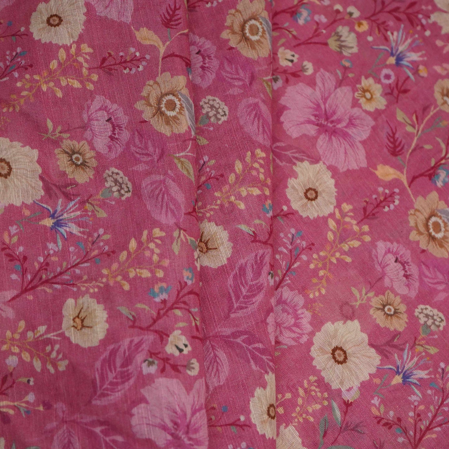 Pink Floral Print Cotton Linen Fabric RT-30904