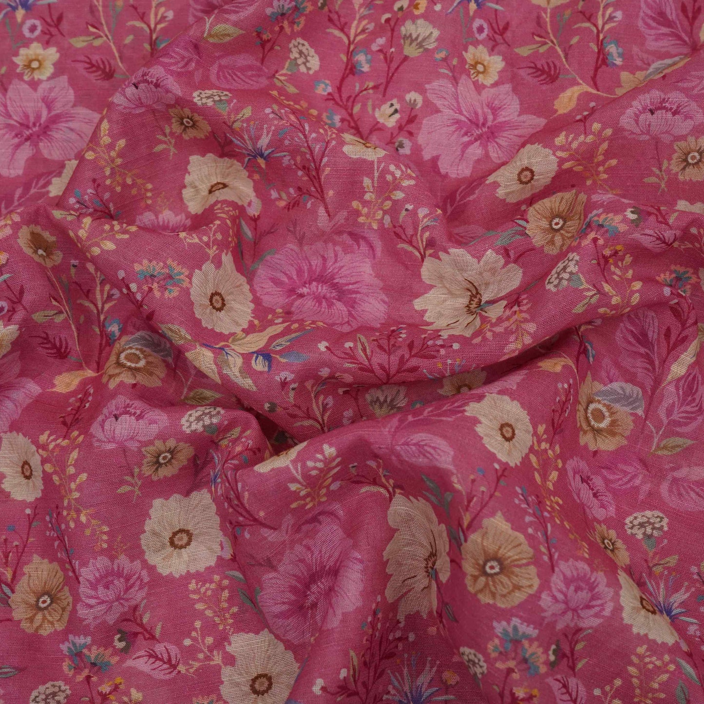 Pink Floral Print Cotton Linen Fabric RT-30904