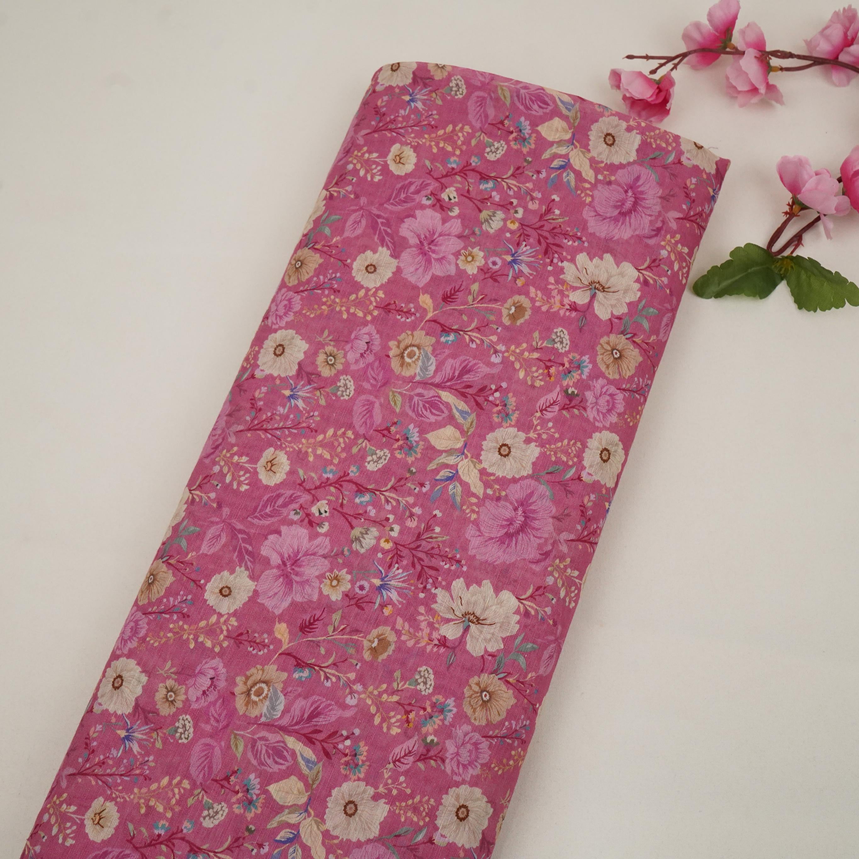 Pink Floral Print Cotton Linen Fabric RT-30904 - TradeUNO