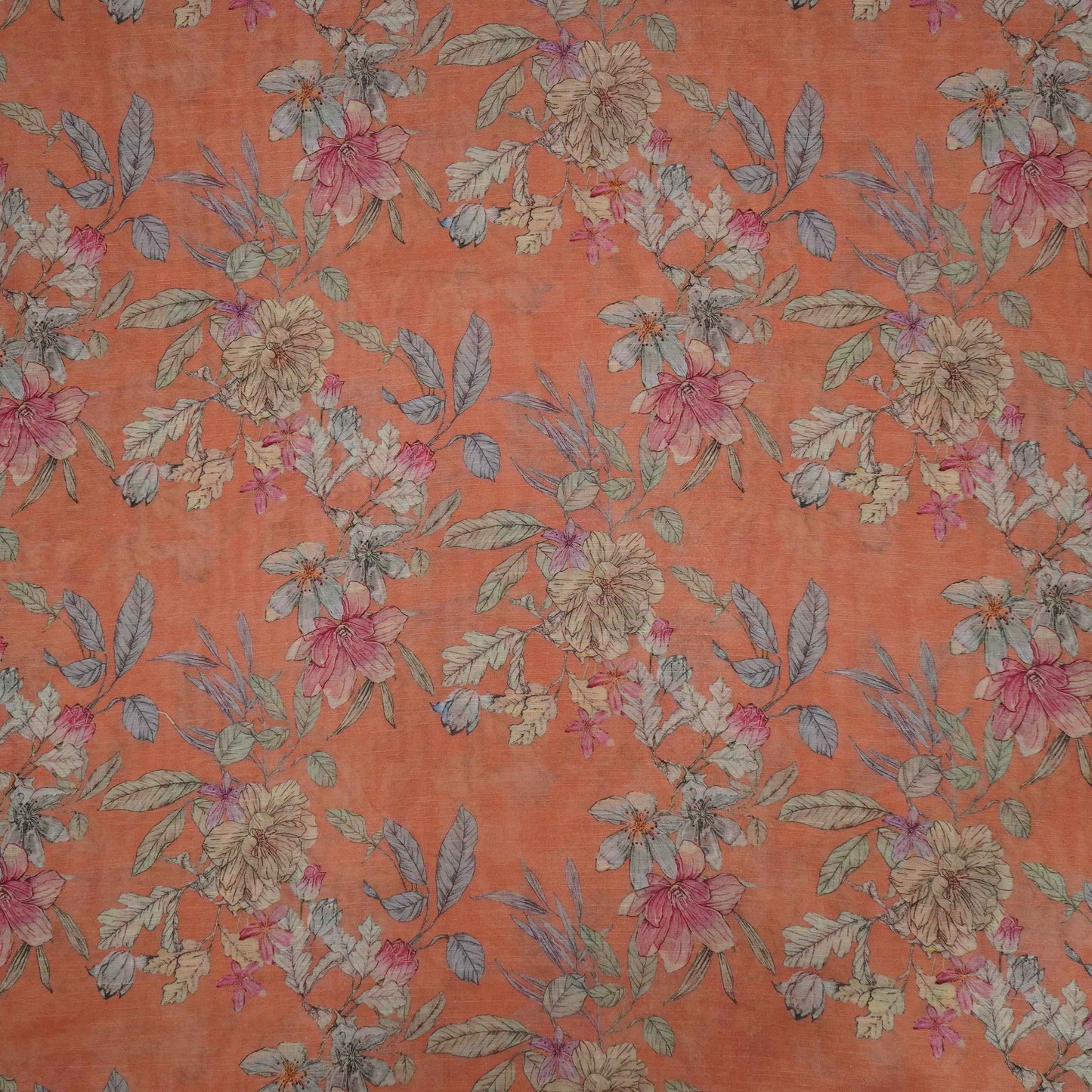 Peach Floral Print Cotton Linen Fabric RT-30901