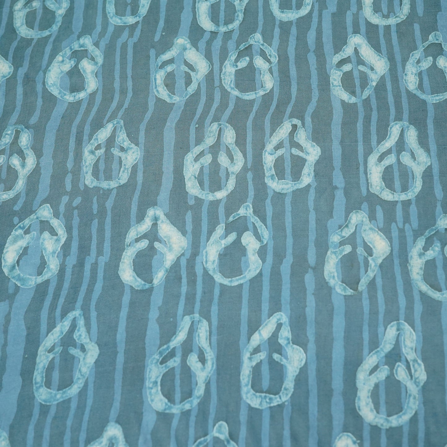 Blue Handblock Modal Satin Fabric 23605
