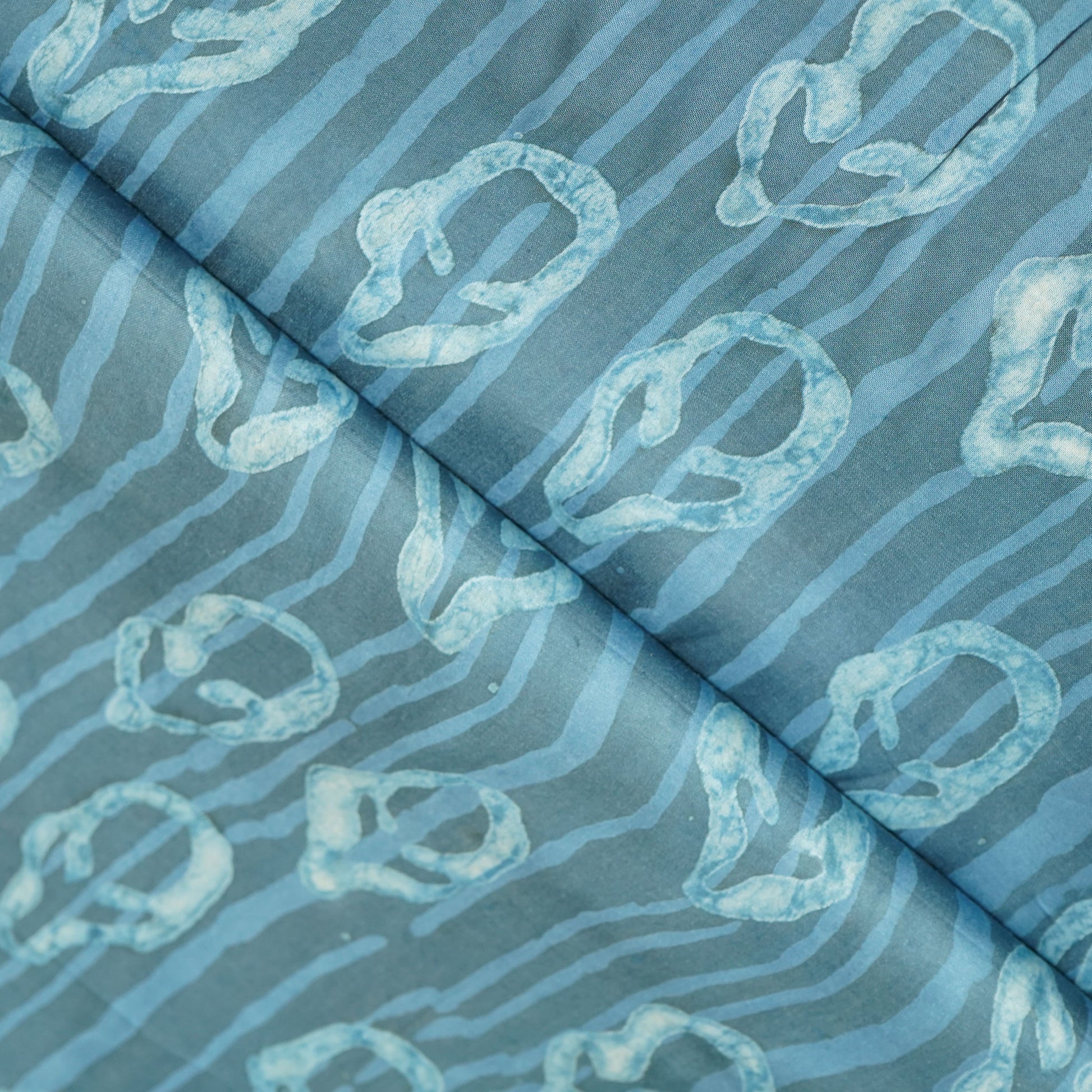 Blue Handblock Modal Satin Fabric 23605