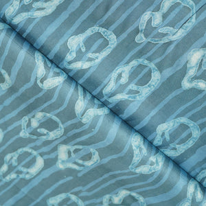 Blue Handblock Modal Satin Fabric 23605