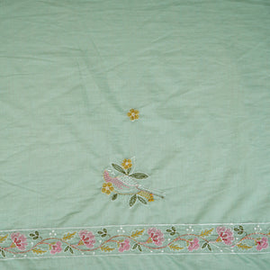 Sea Green Floral Border Embroidery Mul Chanderi Fabric DC-29917 - TradeUNO