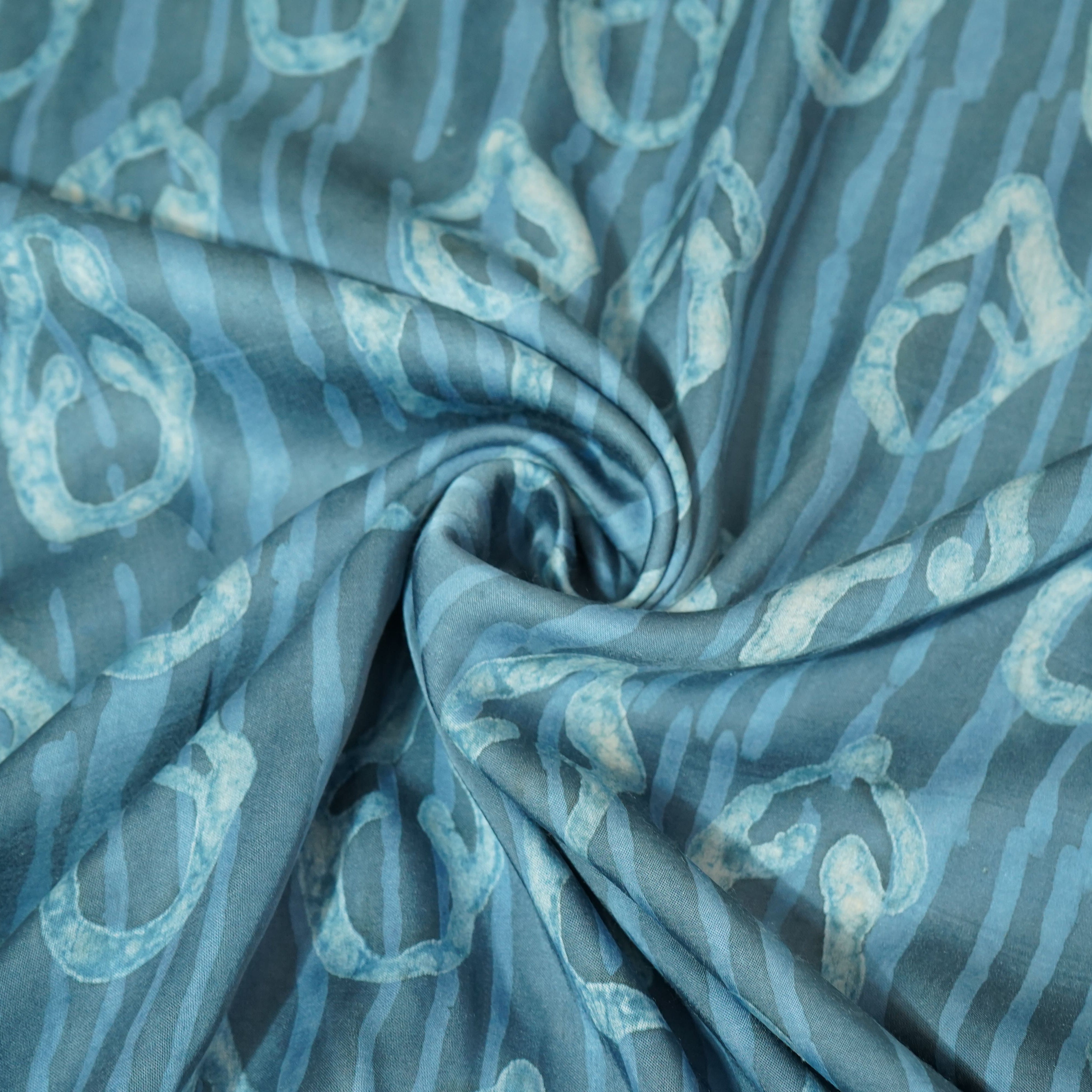 Blue Handblock Modal Satin Fabric 23605