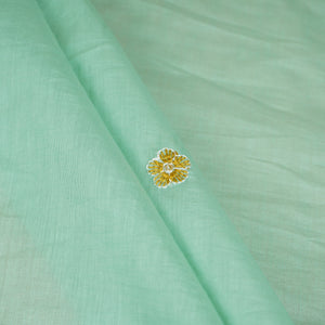 Sea Green Floral Border Embroidery Mul Chanderi Fabric DC-29917 - TradeUNO