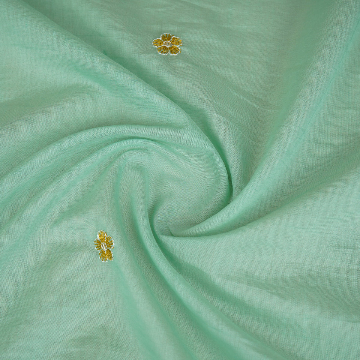 Sea Green Floral Border Embroidery Mul Chanderi Fabric DC-29917 - TradeUNO