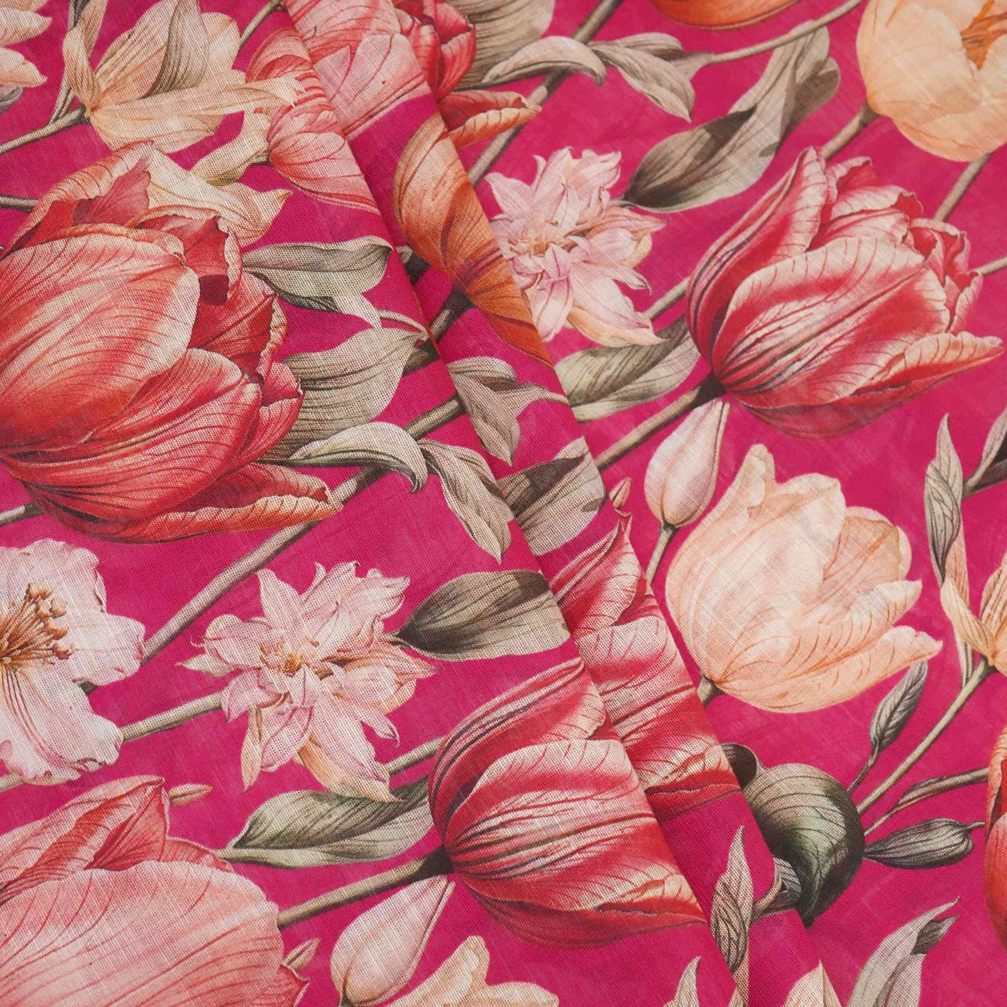 Magenta Pink Floral Print Cotton Linen Fabric RT-30902