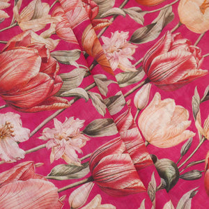Magenta Pink Floral Print Cotton Linen Fabric RT-30902 - TradeUNO