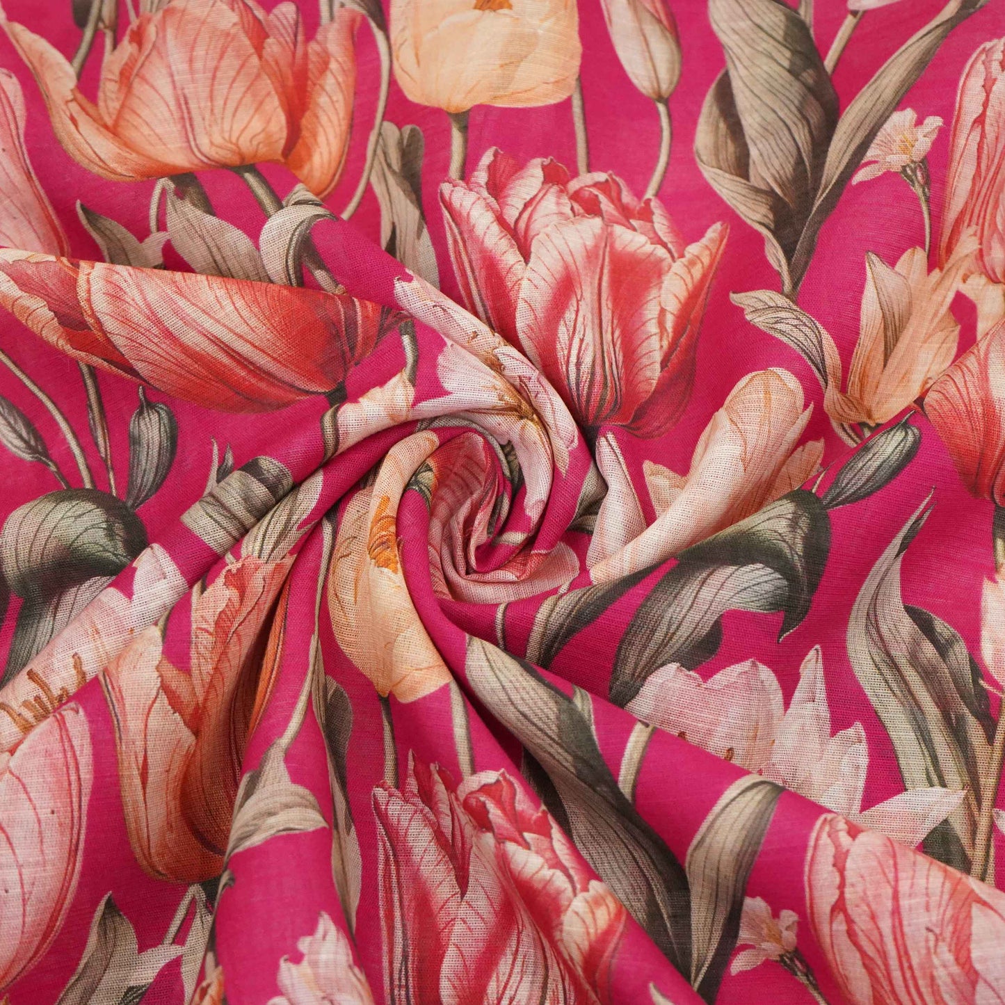 Magenta Pink Floral Print Cotton Linen Fabric RT-30902