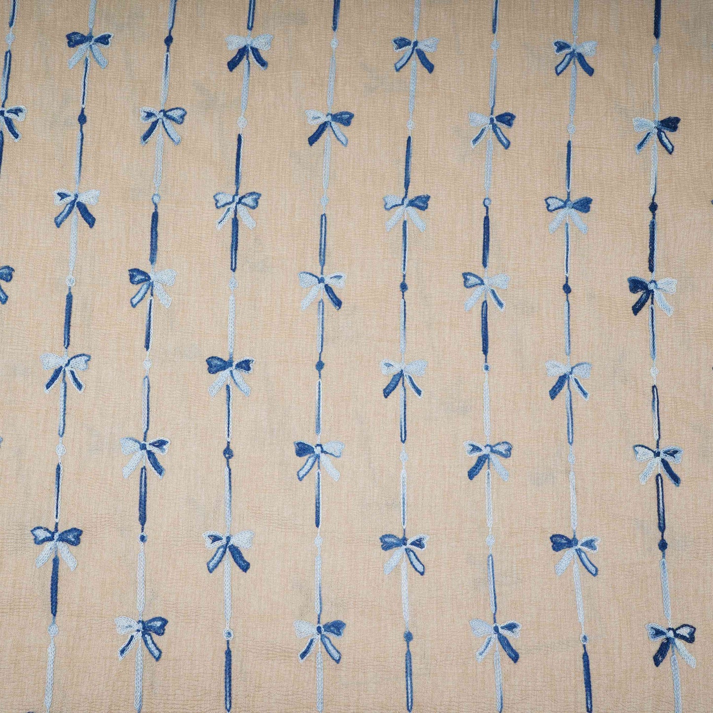 Beige Bow Stripes embroidery Chinon Cotton Slub Fabric SFG-31709