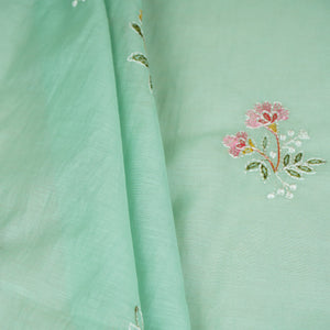 Sea Green Floral Embroidery Mul Chanderi Fabric DC-29916 - TradeUNO