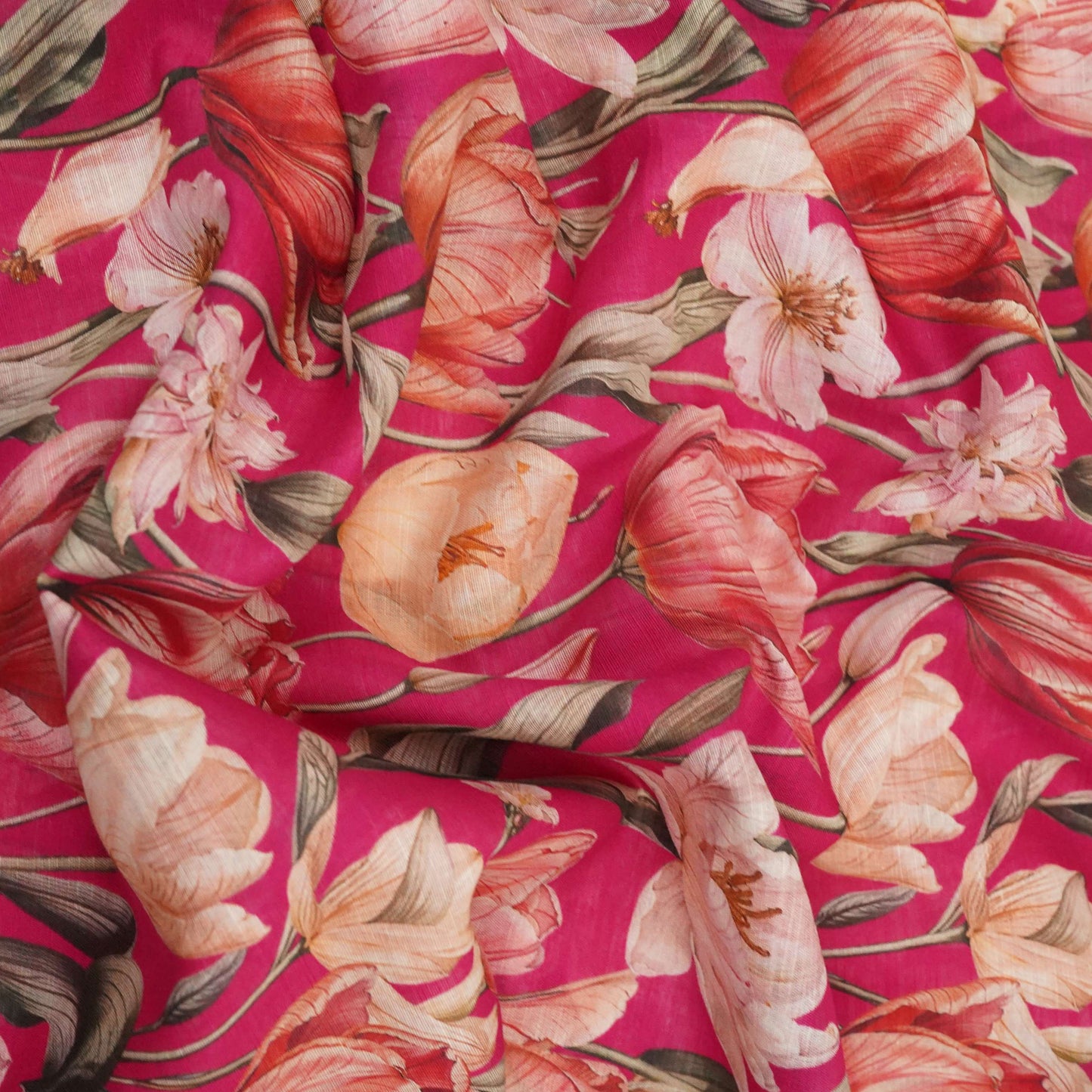 Magenta Pink Floral Print Cotton Linen Fabric RT-30902