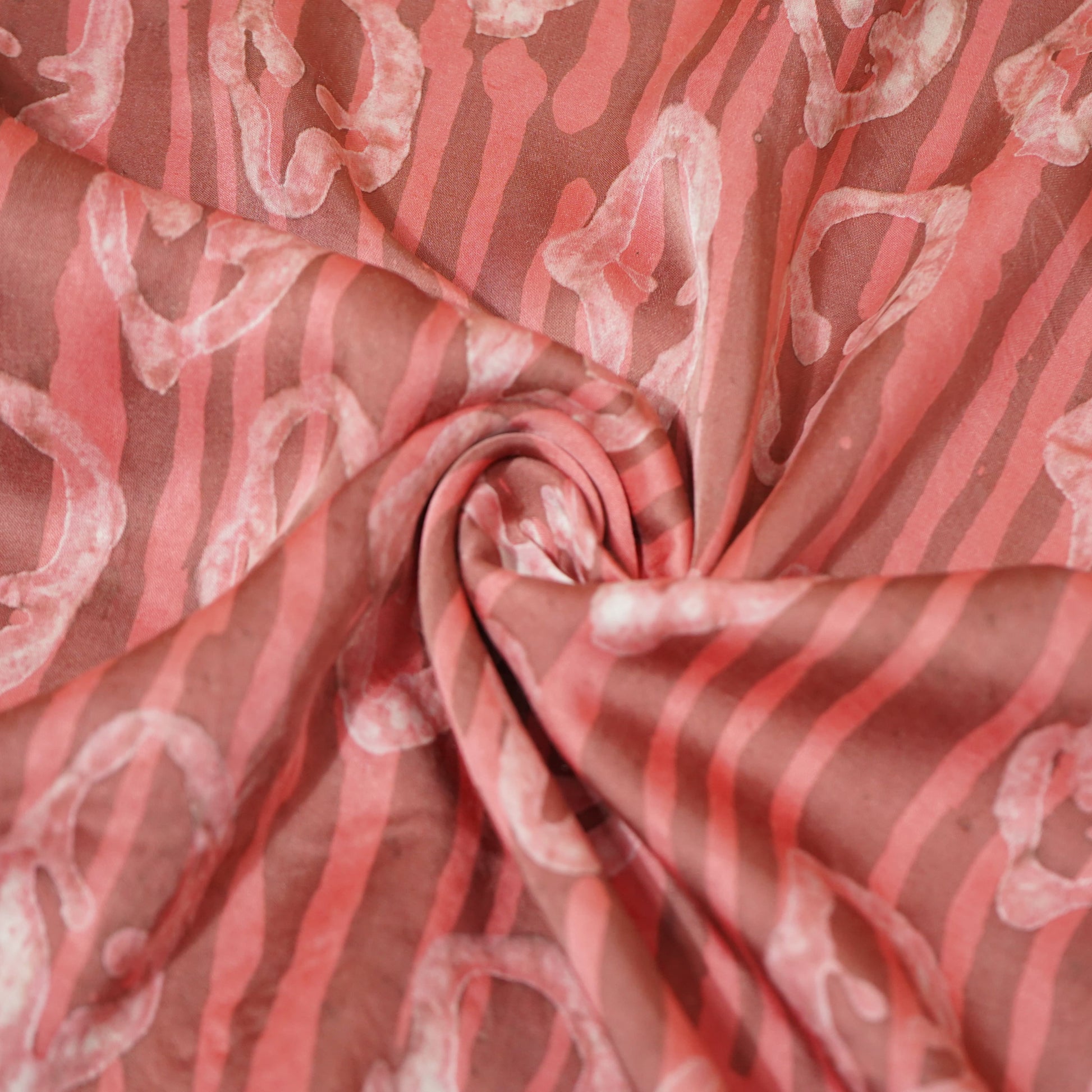 Brick Red Handblock Modal Satin Fabric 23605