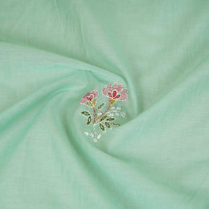 Sea Green Floral Embroidery Mul Chanderi Fabric DC-29916 - TradeUNO