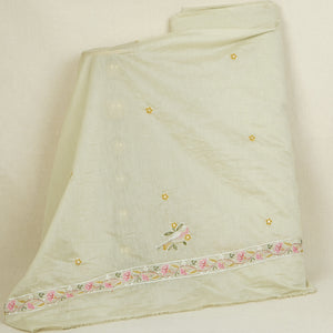 Light Green Floral Border Embroidery Mul Chanderi Fabric DC-29913 - TradeUNO