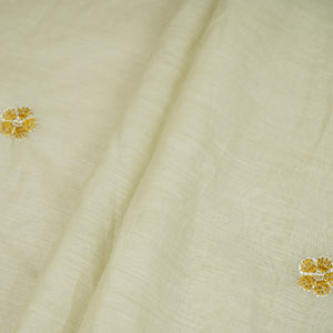 Light Green Floral Border Embroidery Mul Chanderi Fabric DC-29913 - TradeUNO