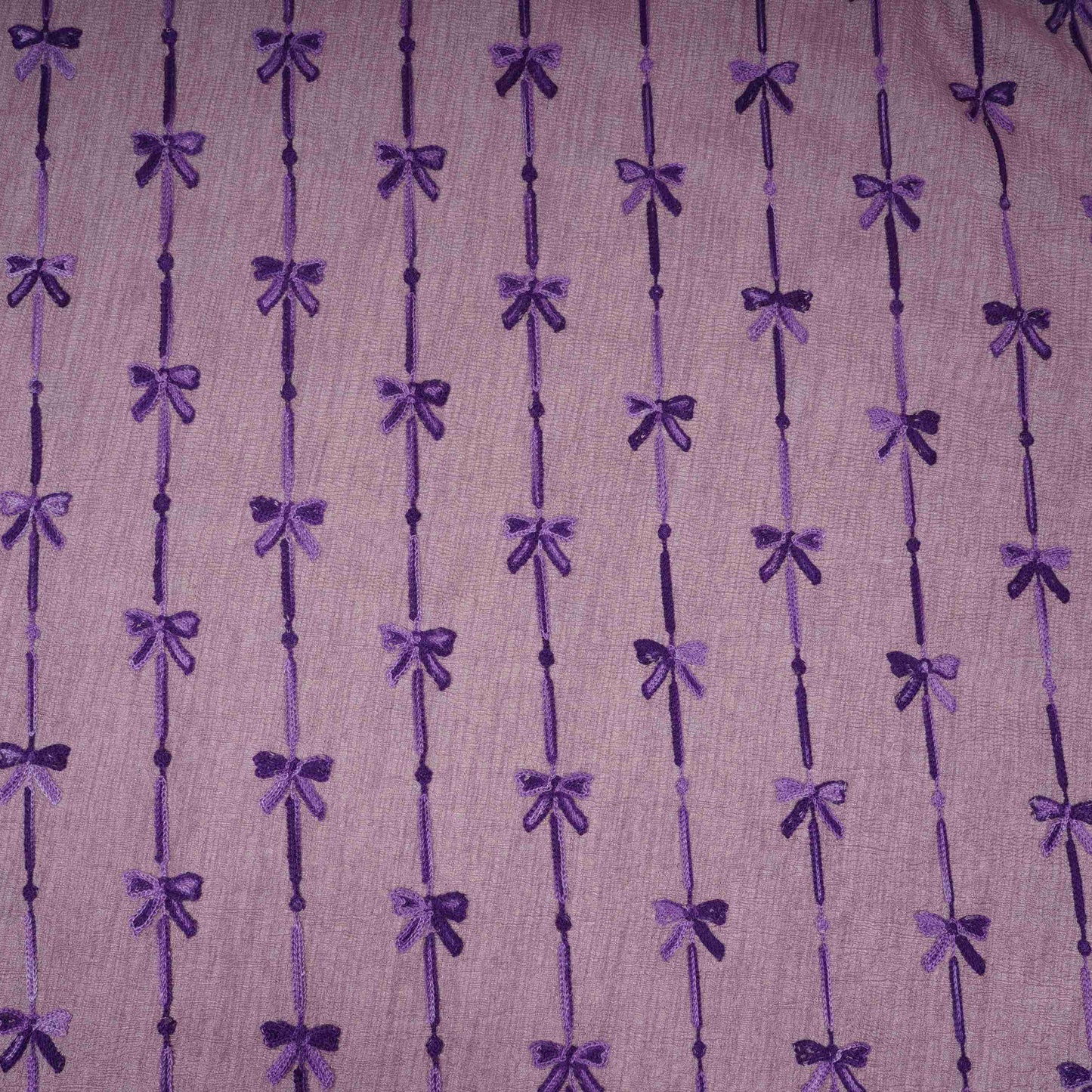 Mauve Bow Stripes embroidery Chinon Cotton Slub Fabric SFG-31708