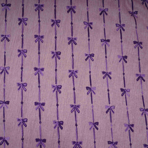 Mauve Bow Stripes embroidery Chinon Cotton Slub Fabric SFG-31708 - TradeUNO