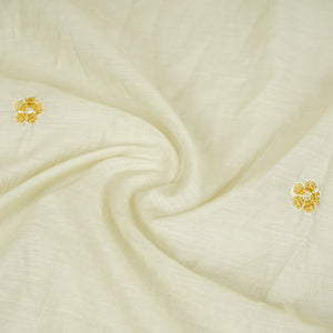 Light Green Floral Border Embroidery Mul Chanderi Fabric DC-29913 - TradeUNO