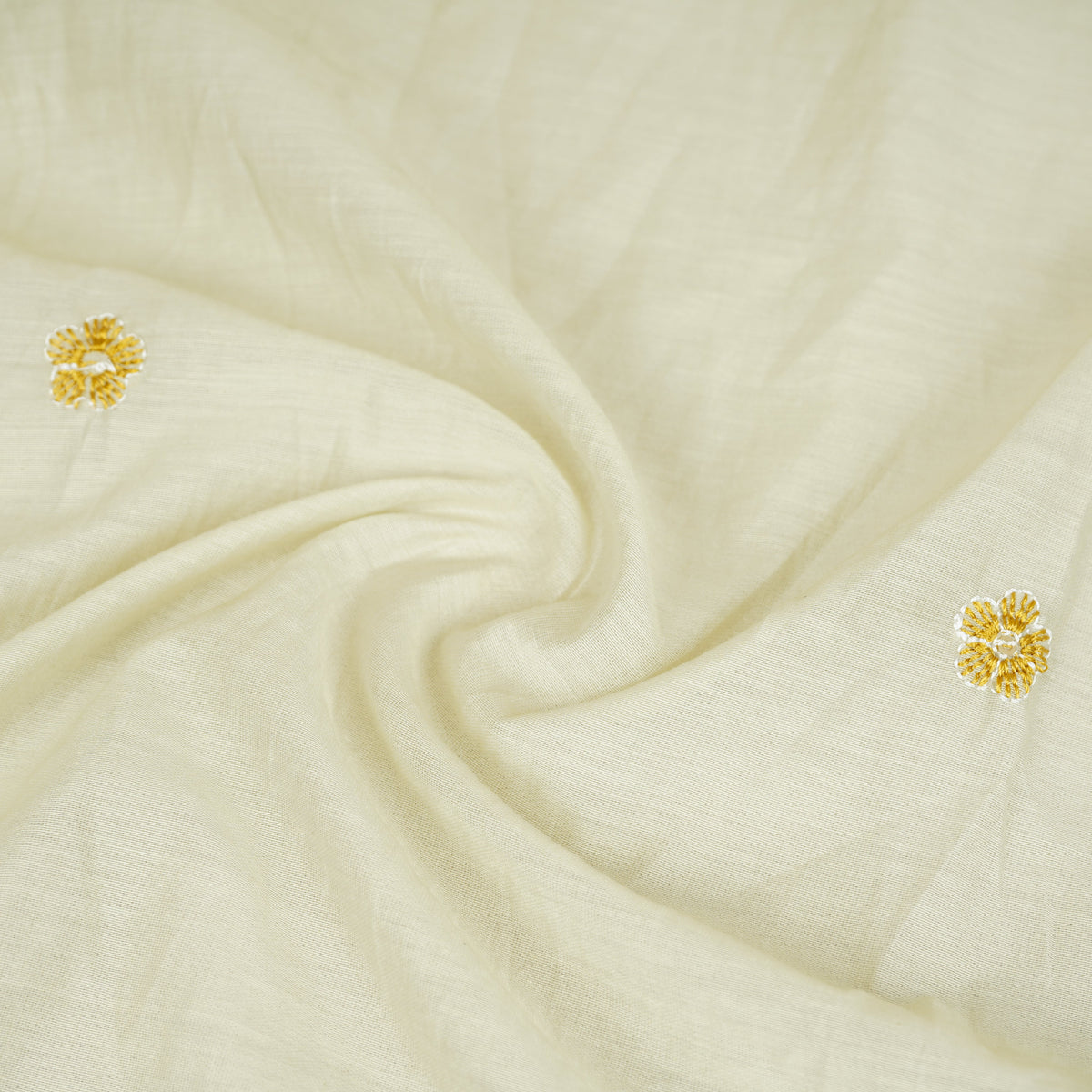 Light Green Floral Border Embroidery Mul Chanderi Fabric DC-29913 - TradeUNO