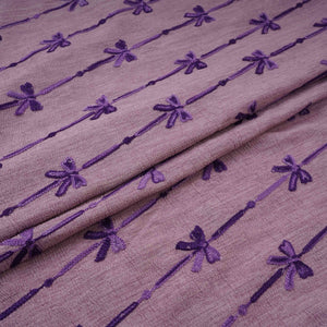 Mauve Bow Stripes embroidery Chinon Cotton Slub Fabric SFG-31708 - TradeUNO