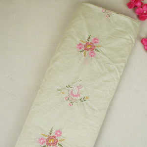 Light Green Floral Embroidery Mul Chanderi Fabric DC-29912 - TradeUNO