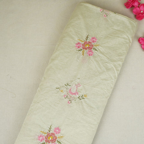 Light Green Floral Embroidery Mul Chanderi Fabric DC-29912