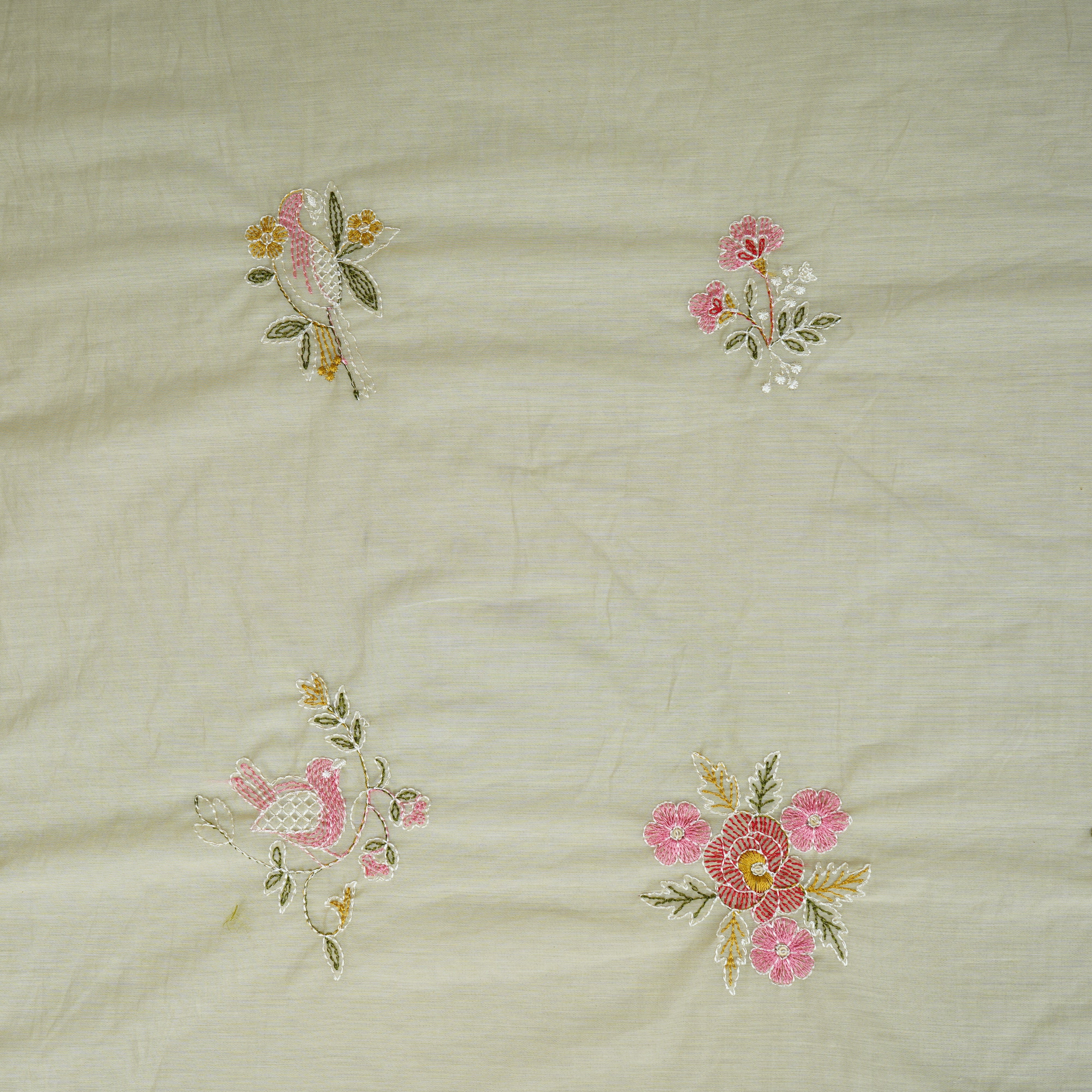Light Green Floral Embroidery Mul Chanderi Fabric DC-29912 - TradeUNO