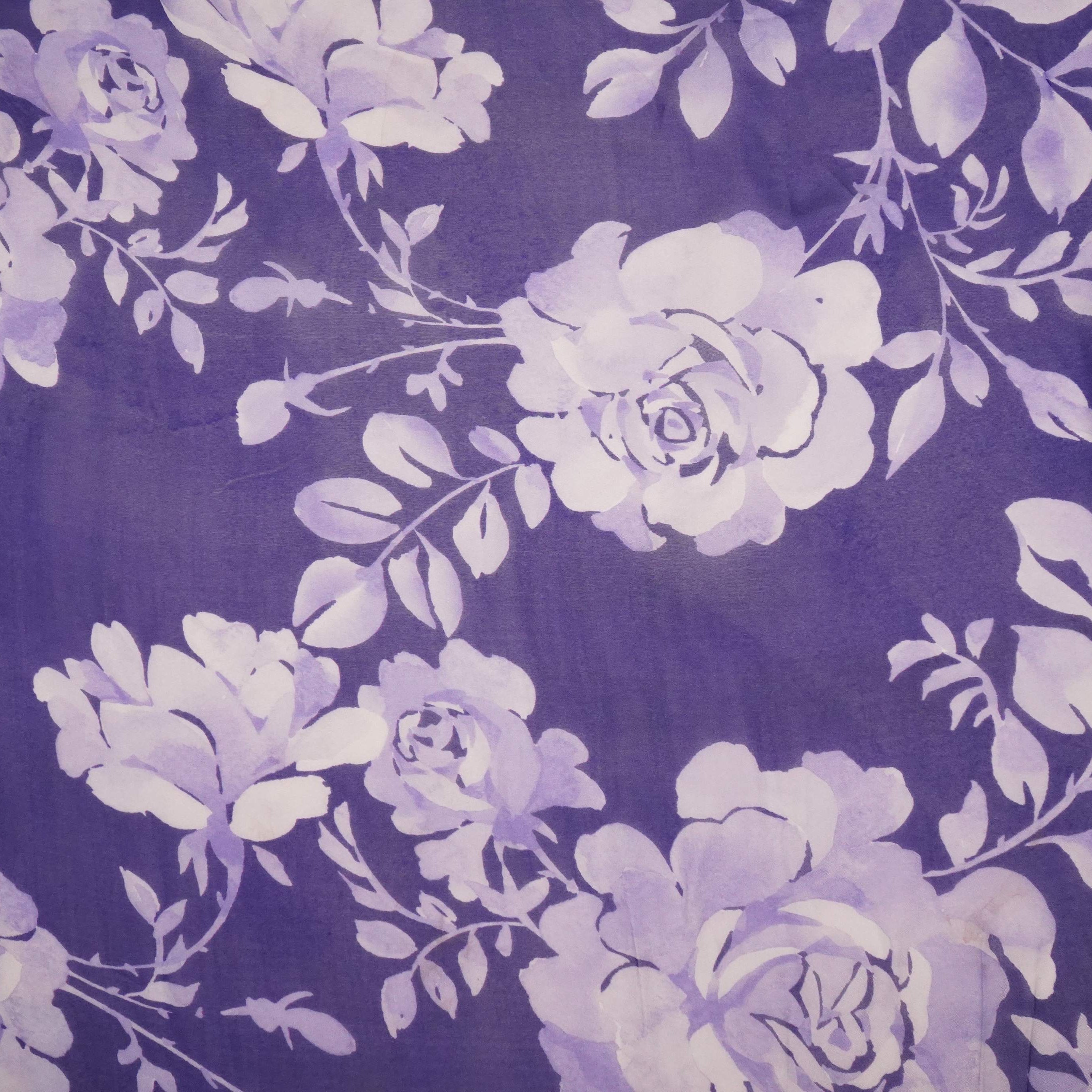 Royal Blue Floral Print Organza Fabric MT-30683 - TradeUNO