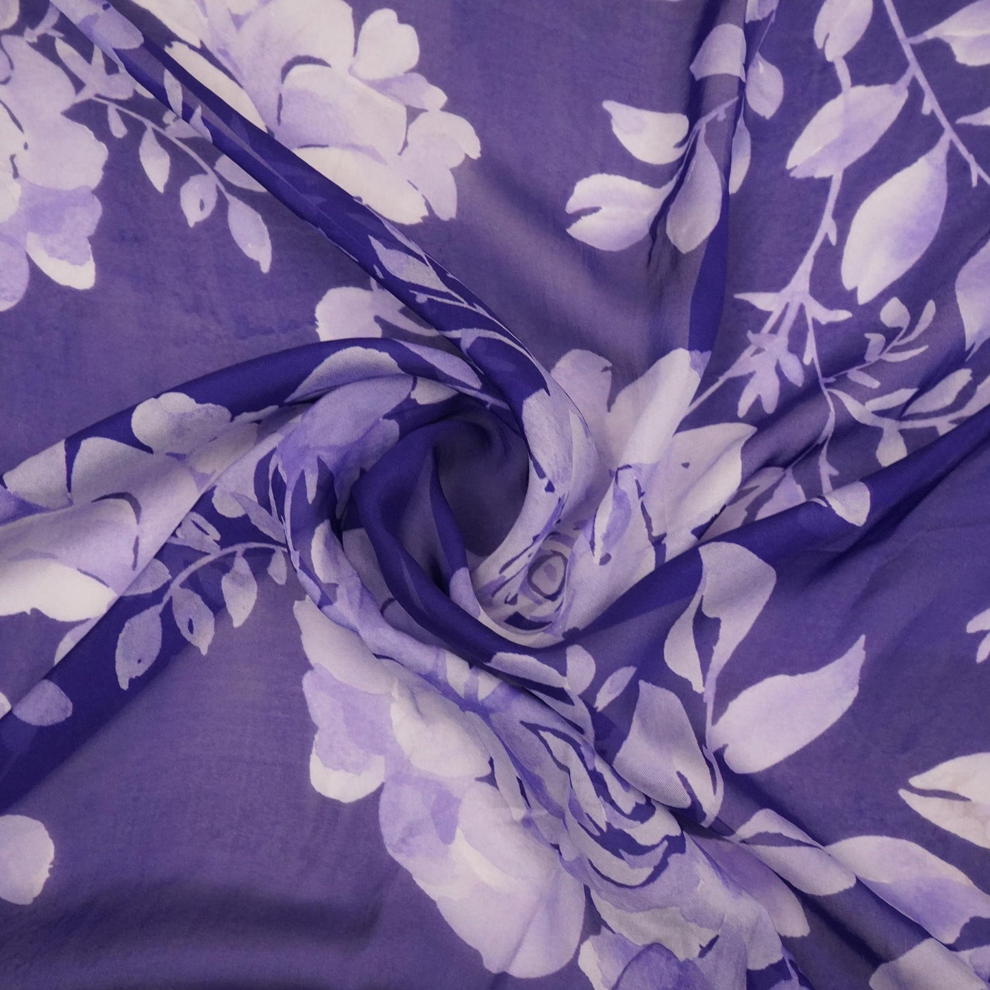 Royal Blue Floral Print Organza Fabric MT-30683