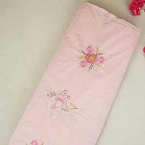 Baby Pink Floral Embroidery Mul Chanderi Fabric DC-29914 - TradeUNO