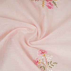 Baby Pink Floral Embroidery Mul Chanderi Fabric DC-29914 - TradeUNO