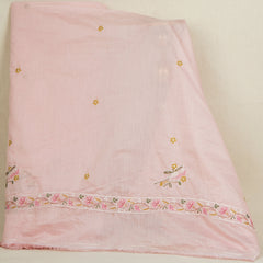 Baby Pink Floral Border Embroidery Mul Chanderi Fabric DC-29915