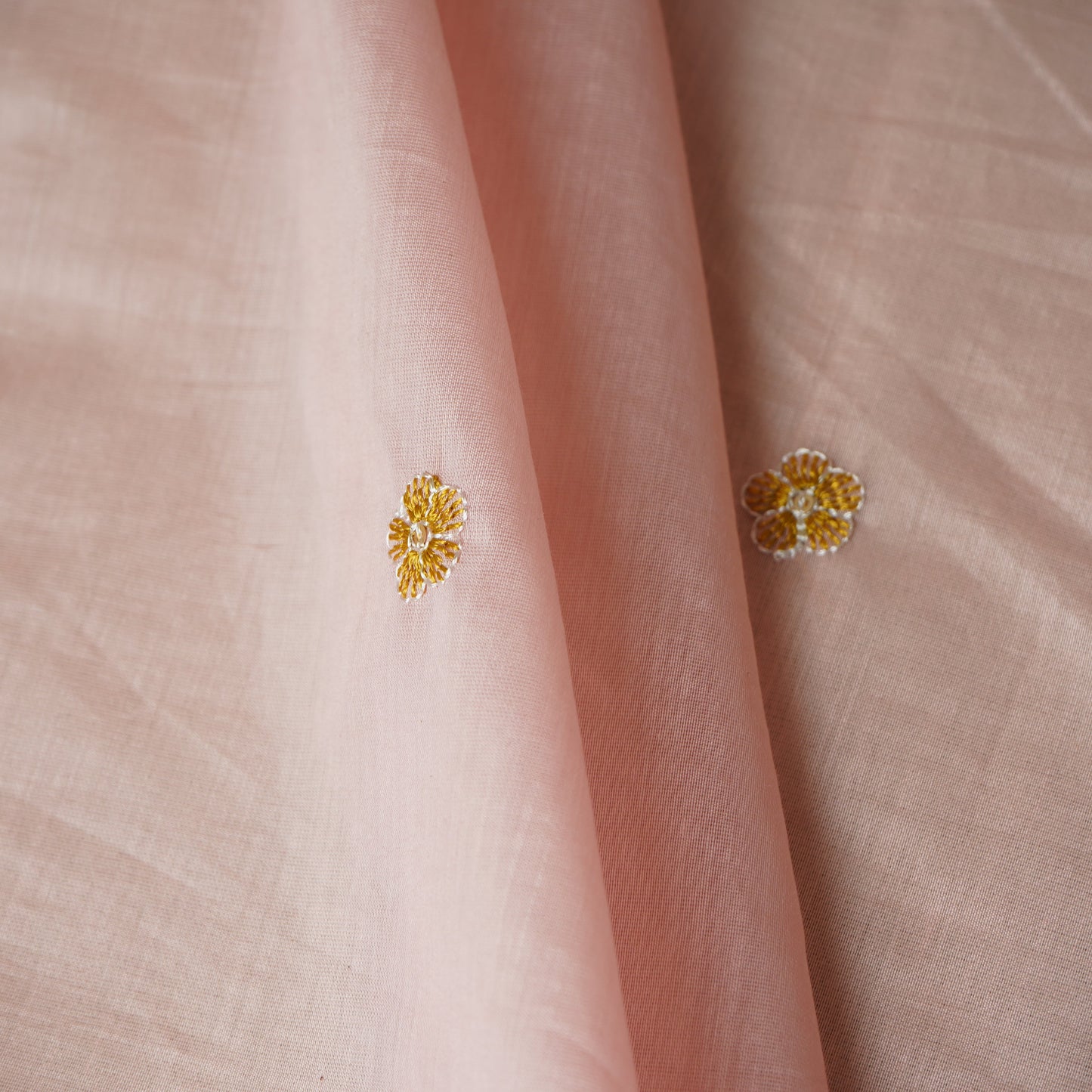 Baby Pink Floral Border Embroidery Mul Chanderi Fabric DC-29915