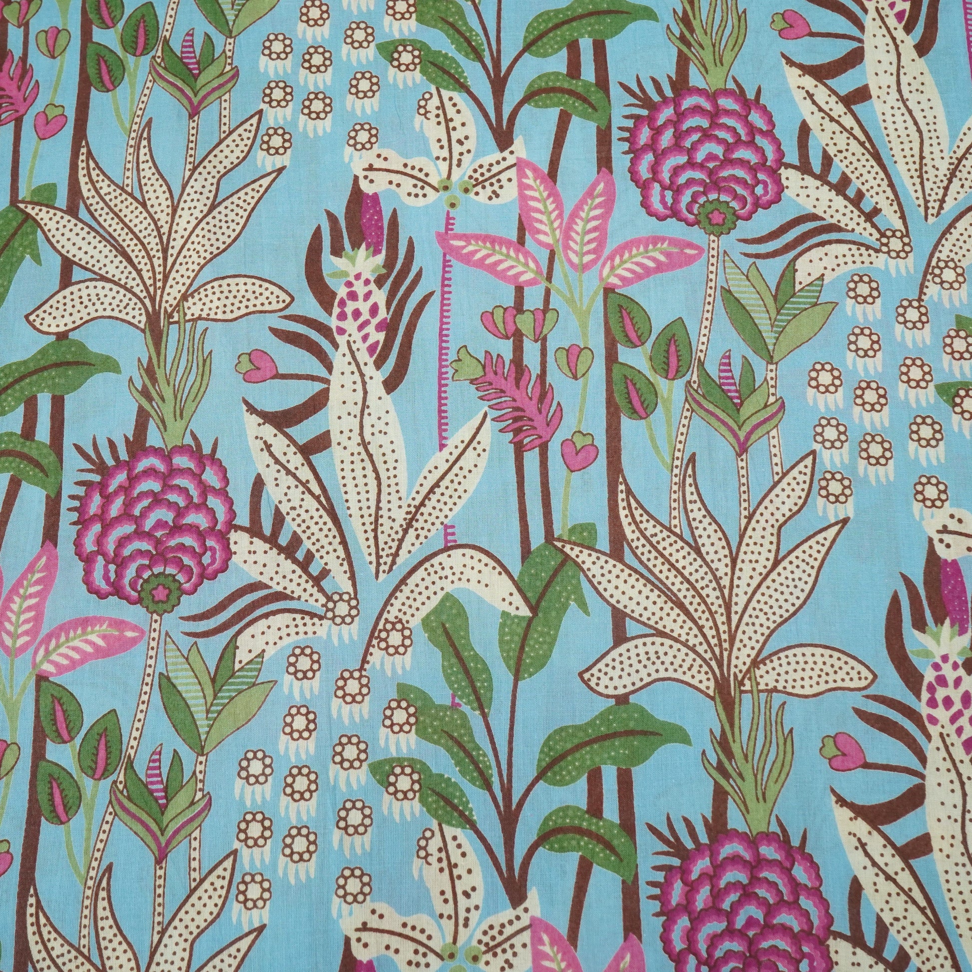 Blue Floral Foil Print Cotton Fabric 23456