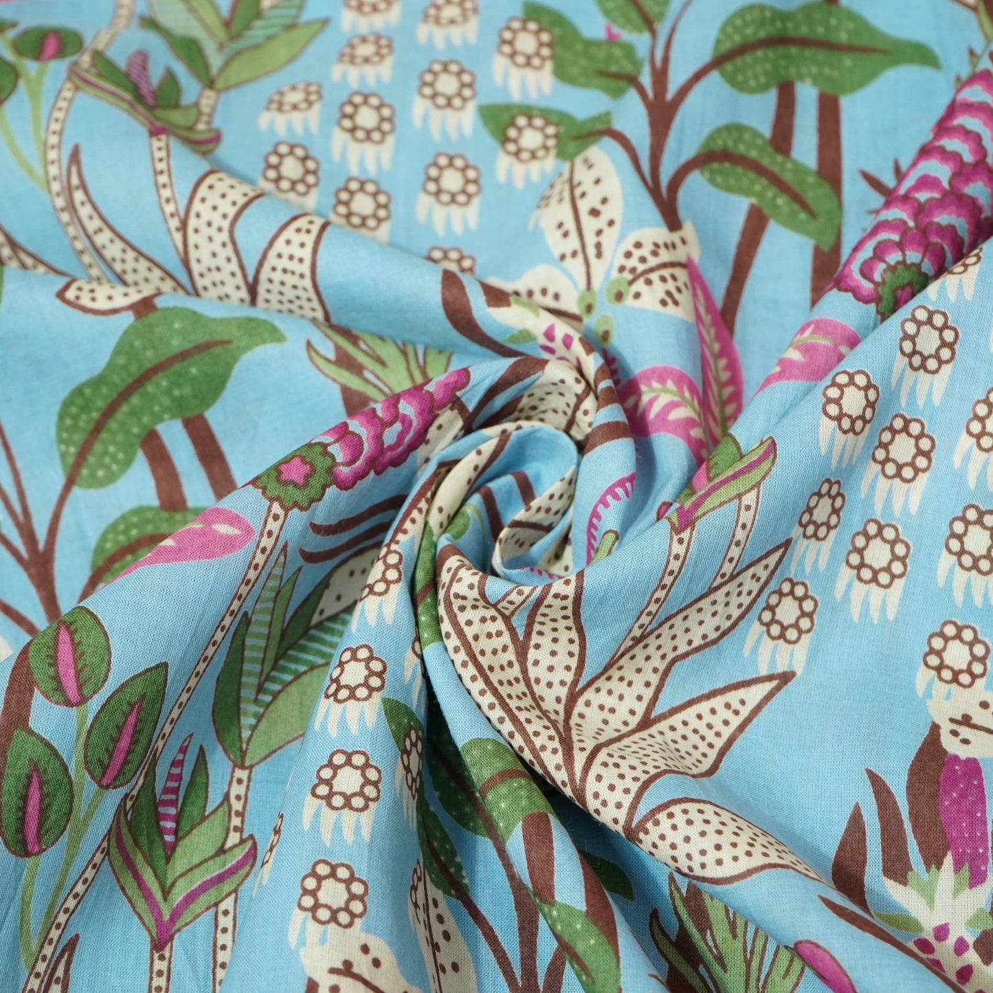 Blue Floral Foil Print Cotton Fabric 23456
