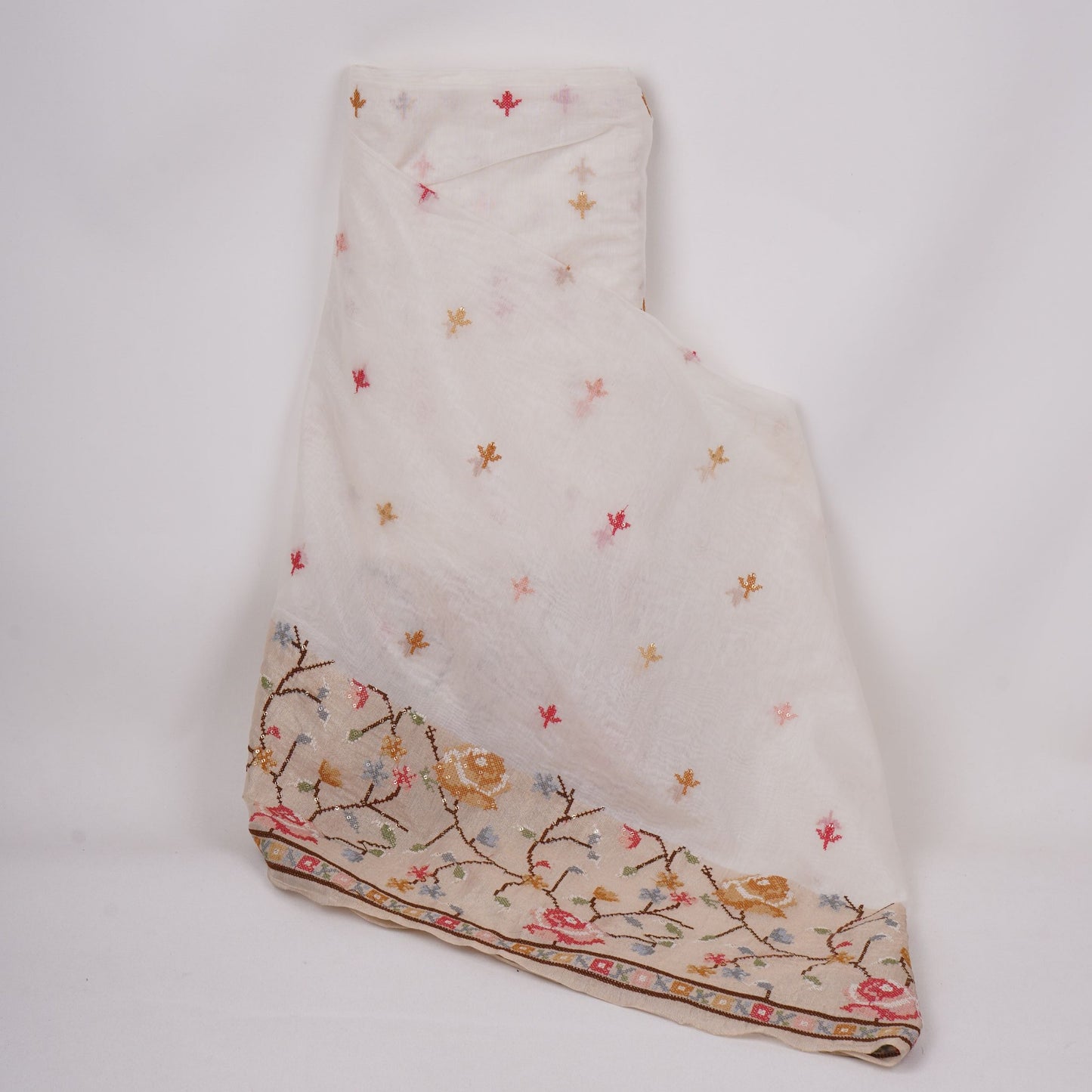 White dyeable cross stitch work Chanderi Fabric CTF-31378