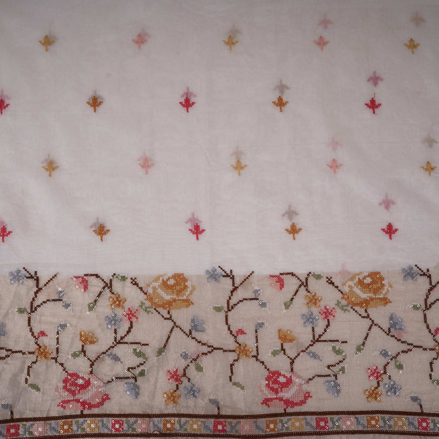 White dyeable cross stitch work Chanderi Fabric CTF-31378