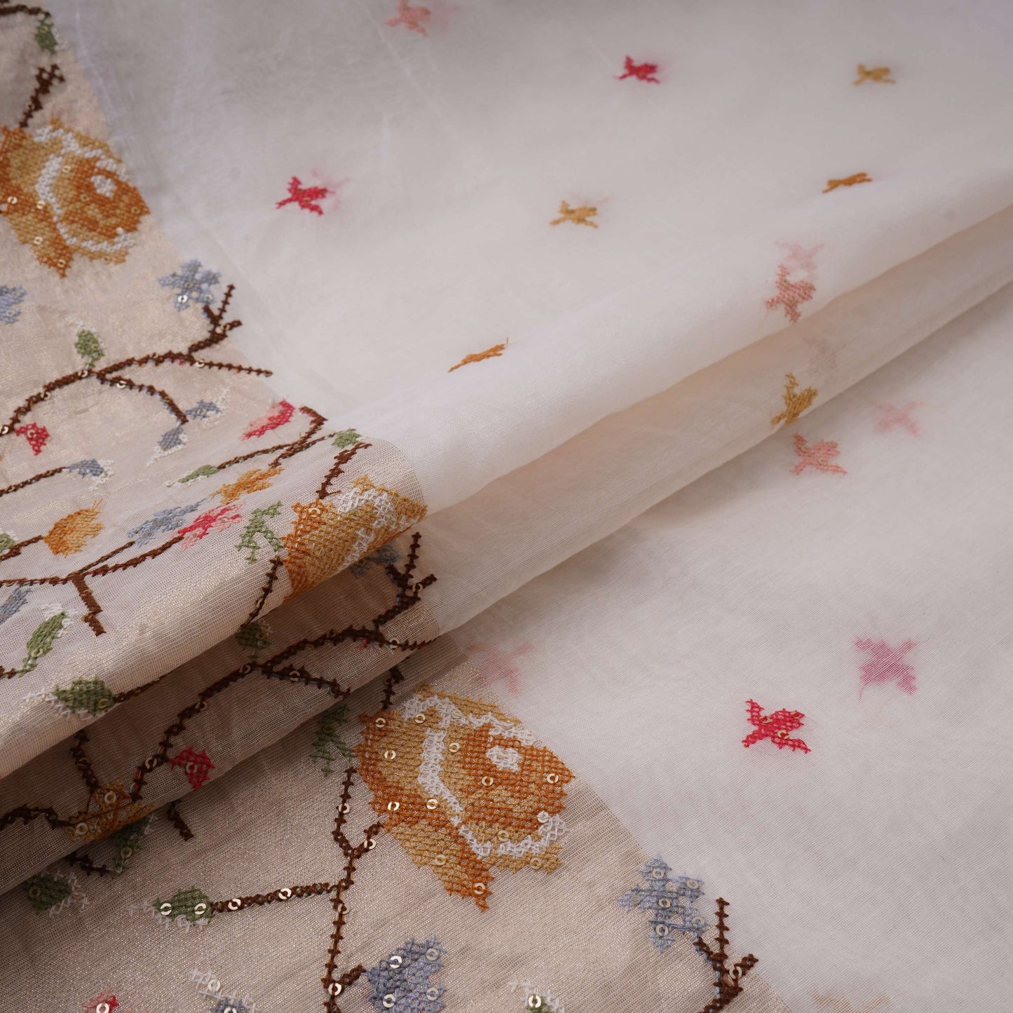 White dyeable cross stitch work Chanderi Fabric CTF-31378