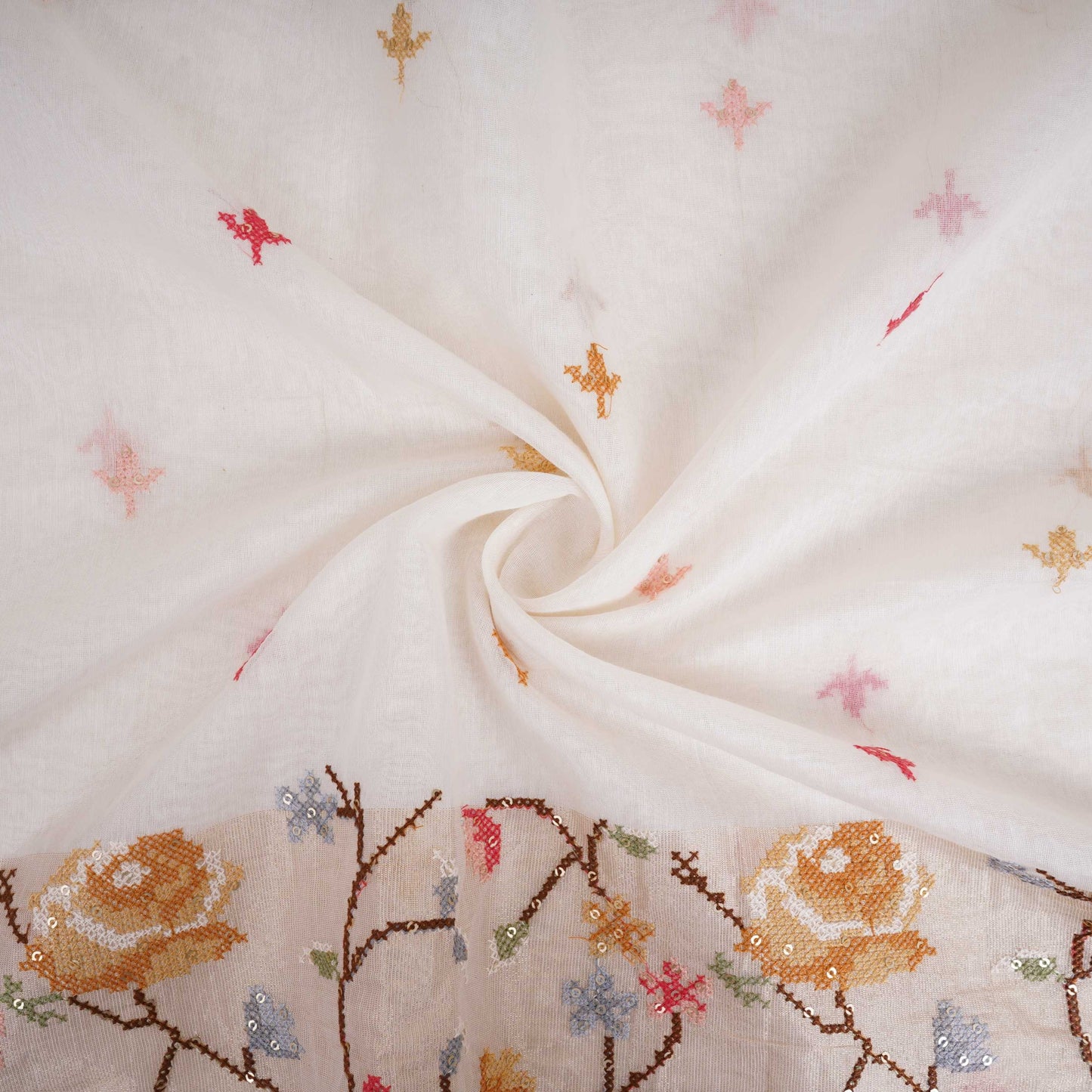 White dyeable cross stitch work Chanderi Fabric CTF-31378