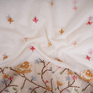 White dyeable cross stitch work Chanderi Fabric CTF-31378 - TradeUNO