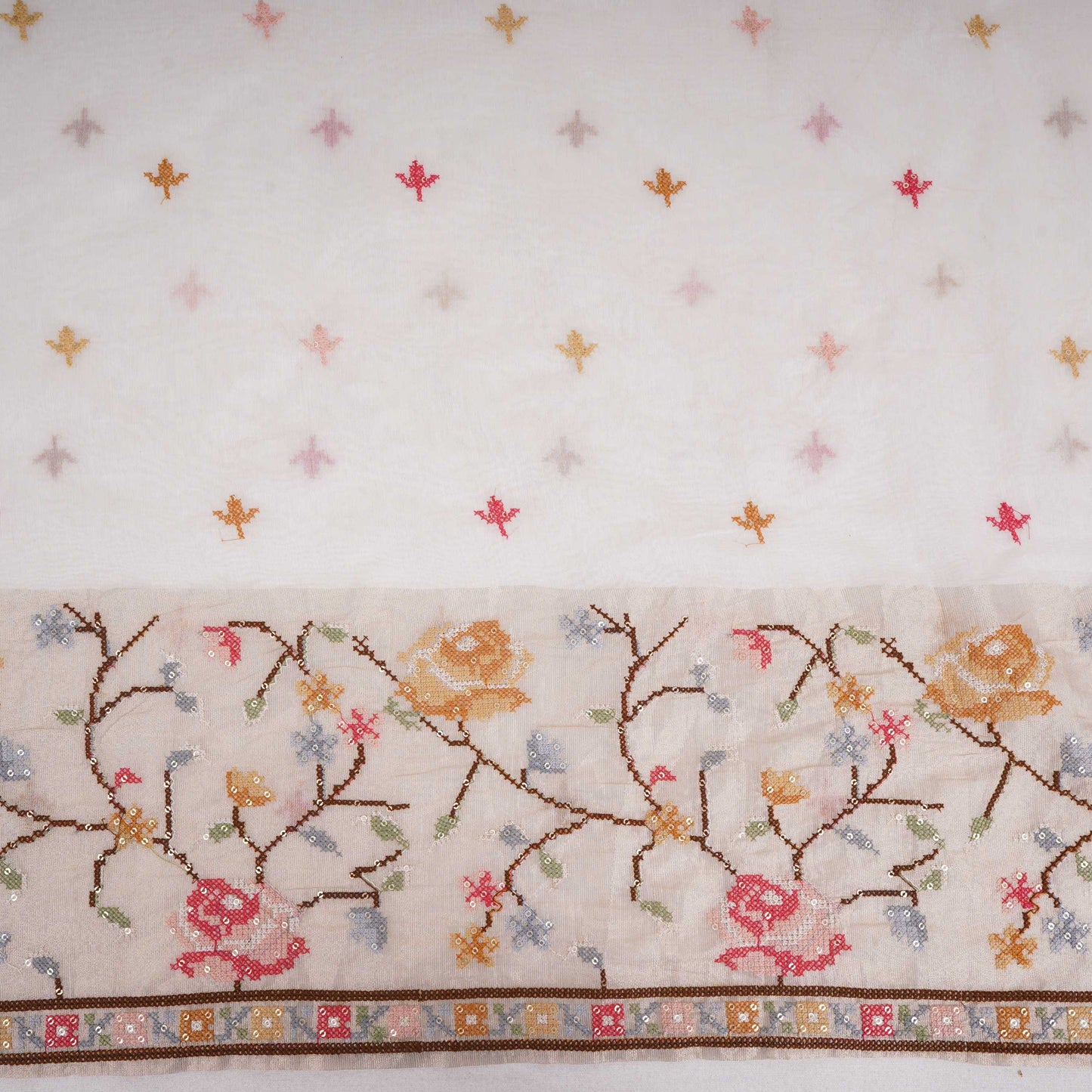 White dyeable cross stitch work Chanderi Fabric CTF-31379