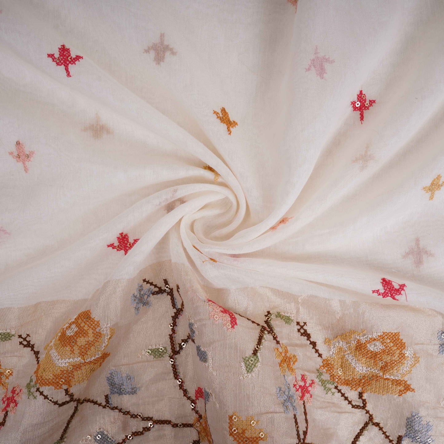 White dyeable cross stitch work Chanderi Fabric CTF-31379