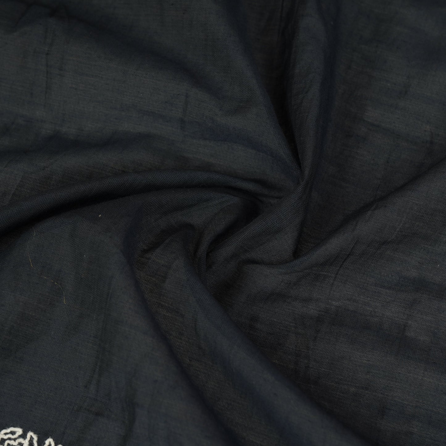 Dark Navy Blue Paisley Embroidery Mul Chanderi Fabric DC-29911
