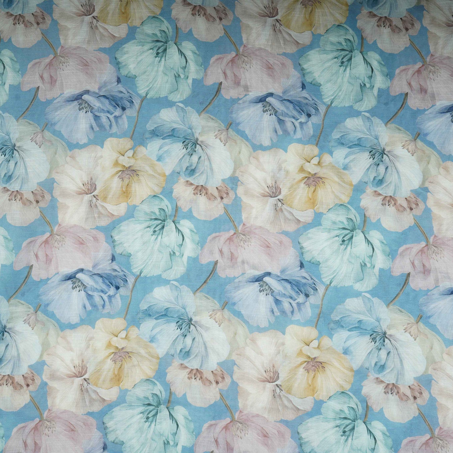 Cornflower Blue Floral Print Cotton Linen Fabric RT-30911