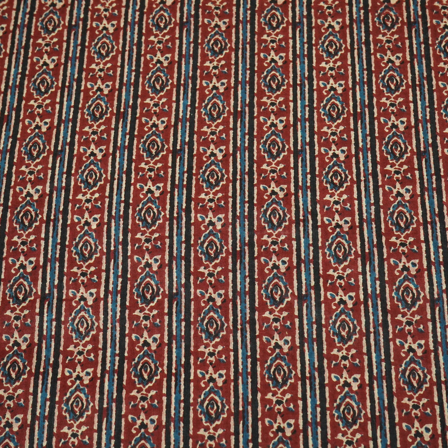 Brick Red & Black Handblock Cotton Fabric 23445
